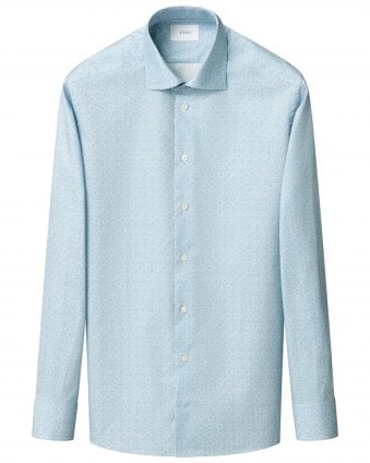 Mens Signature Twill Geometric Slim Shirt Light Blue