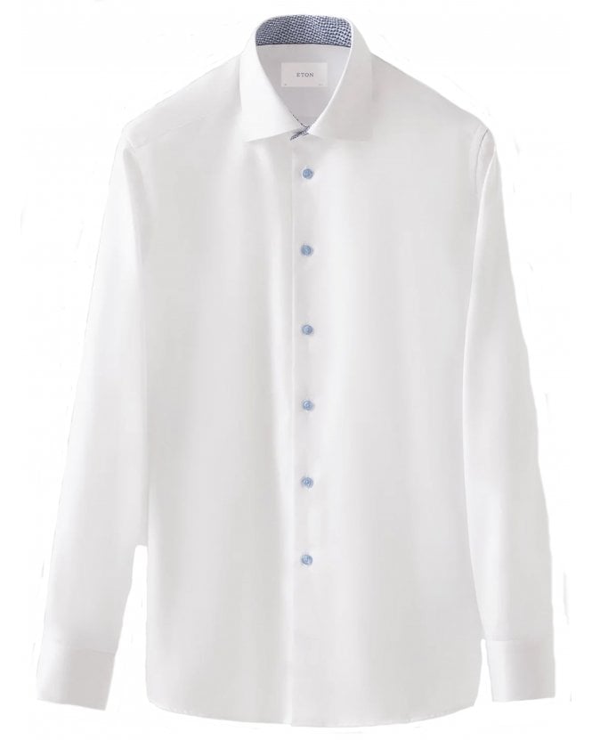 Eton Mens Signature Twill Paisley Slim Shirt White