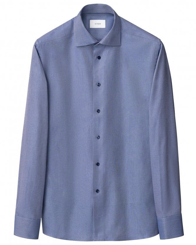Eton Mens Slim Fit Semi-Solid Shirt - Dark Blue