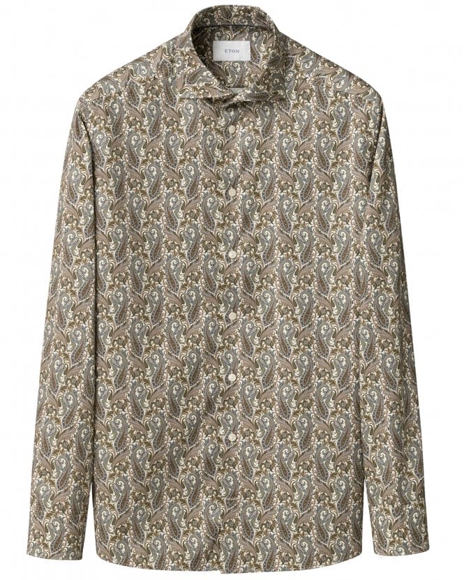 Eton Mens Slim Fit Signature Twill Printed Shirt - Green