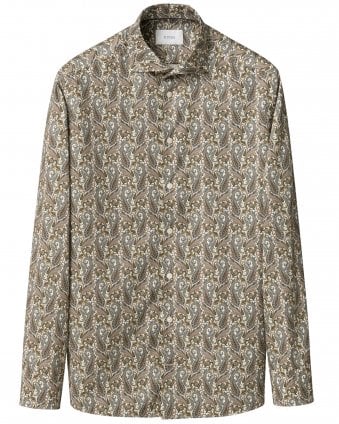 Mens Slim Fit Signature Twill Printed Shirt - Green