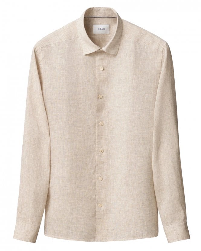 Eton Mens Solid Relaxed Linen Shirt - Beige