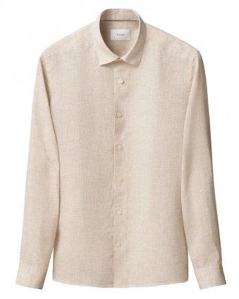 Mens Solid Relaxed Linen Shirt - Beige