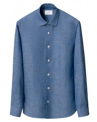 Mens Solid Relaxed Linen Shirt - Blue