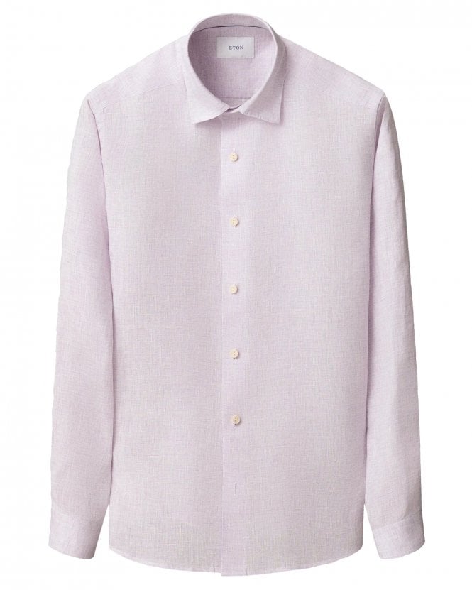 Eton Mens Solid Relaxed Linen Shirt - Light Purple