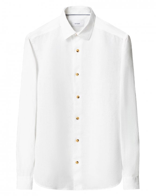 Eton Mens Solid Relaxed Linen Shirt - White