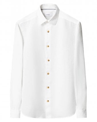 Mens Solid Relaxed Linen Shirt - White