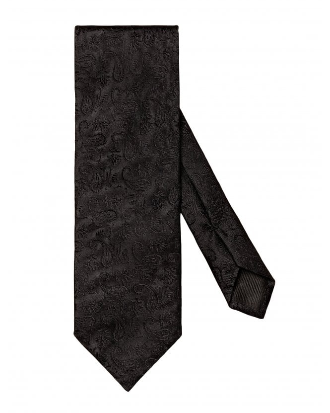 Eton Mens Black Embroidered Paisley Silk Tie