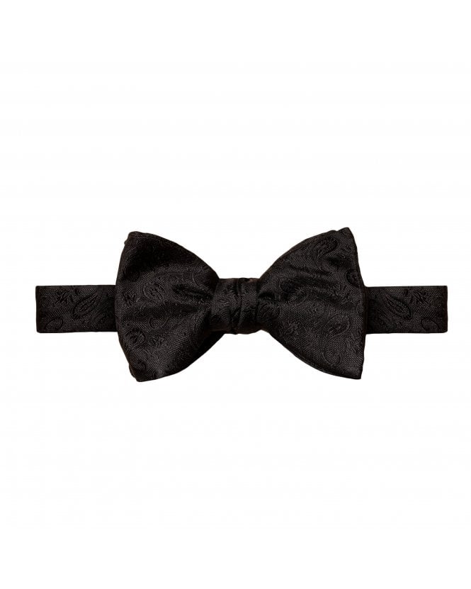Eton Mens Black Ready-Tied Silk Paisley Bow Tie