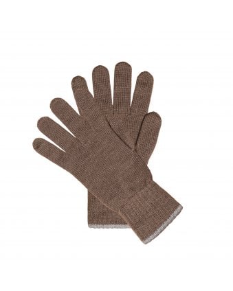 Mens Brown Knitted Wool Gloves