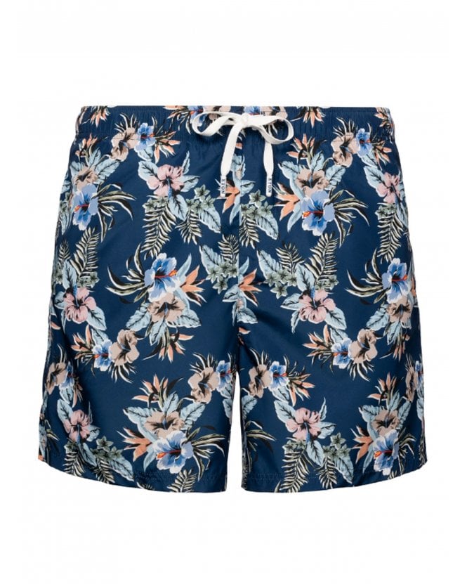 Eton Mens Floral Print Swim Shorts Dark Blue