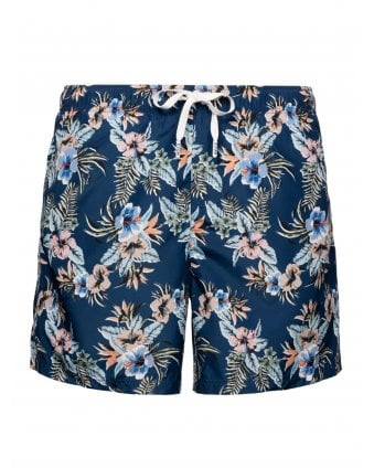 Mens Floral Print Swim Shorts Dark Blue