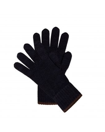 Mens Navy Blue Knitted Wool Gloves