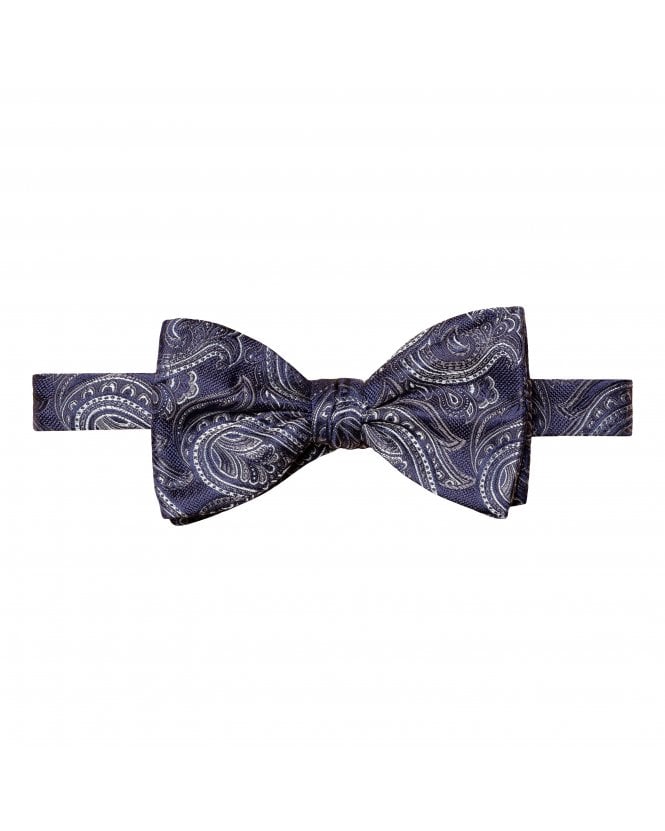 Eton Mens Navy Blue Paisley Silk Bow Tie