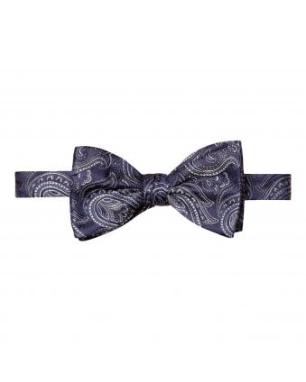 Mens Navy Blue Paisley Silk Bow Tie