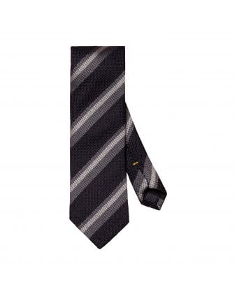 Mens Navy Striped Grenadine Weave Silk Tie