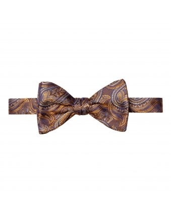 Mens Orange Paisley Silk Bow Tie