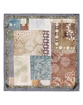 Mens Patchwork Silk Pocket Square Mid Blue