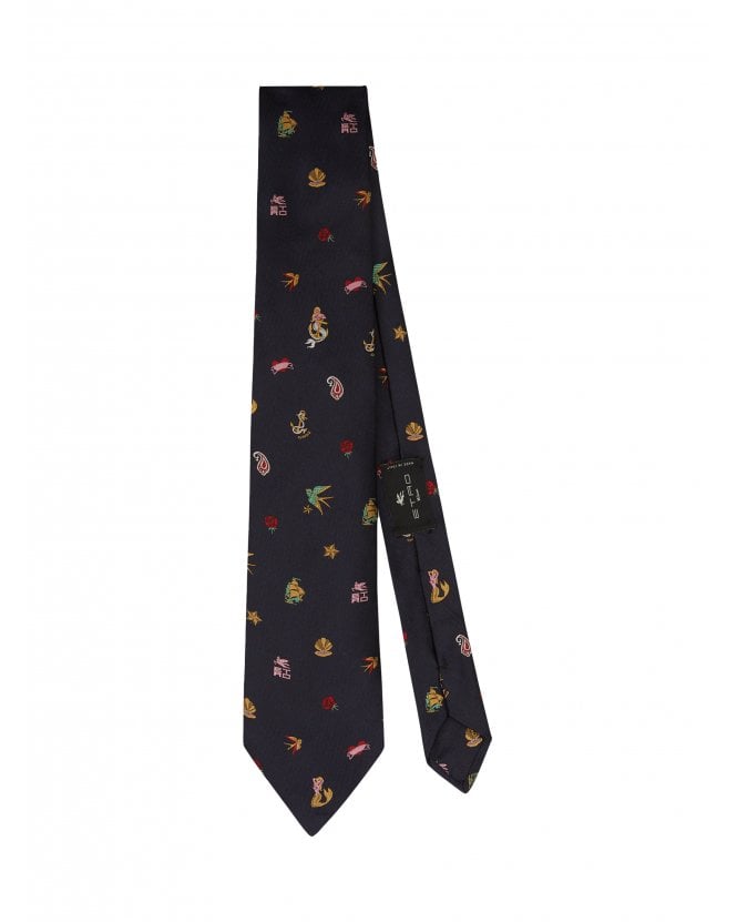 Etro Mens Blue Micro Design Silk Jacquard Tie