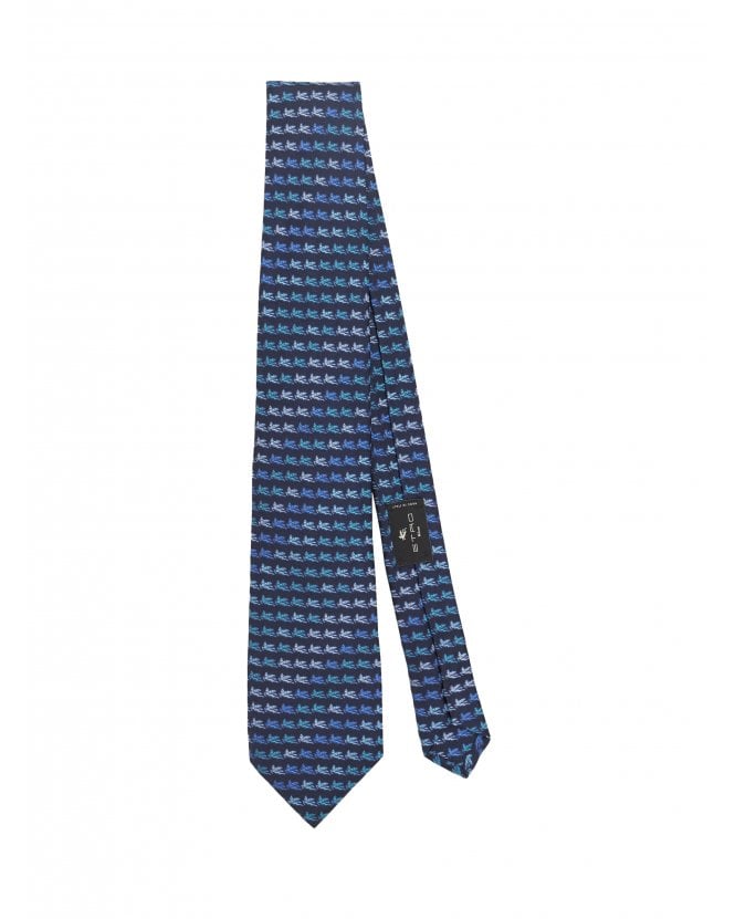 Etro Mens Blue Micro Pegaso Silk Tie