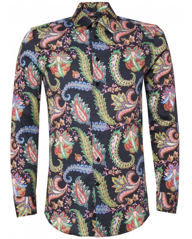 Etro Mens Exotic Leaf Shirt Blue