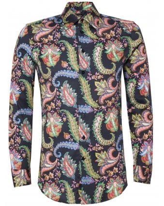 Mens Exotic Leaf Shirt Blue