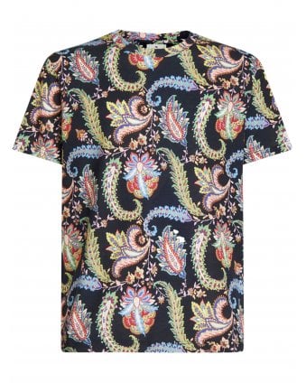 Mens Floral Paisley T Shirt, Navy Blue Tee