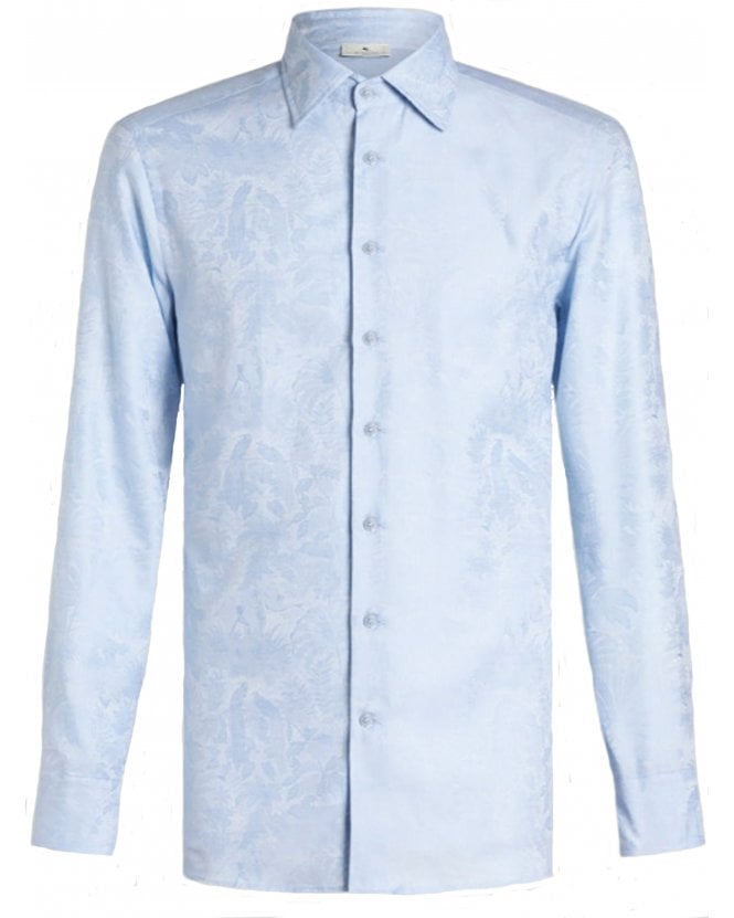 Etro Mens Jacquard Paisley Shirt Sky Blue