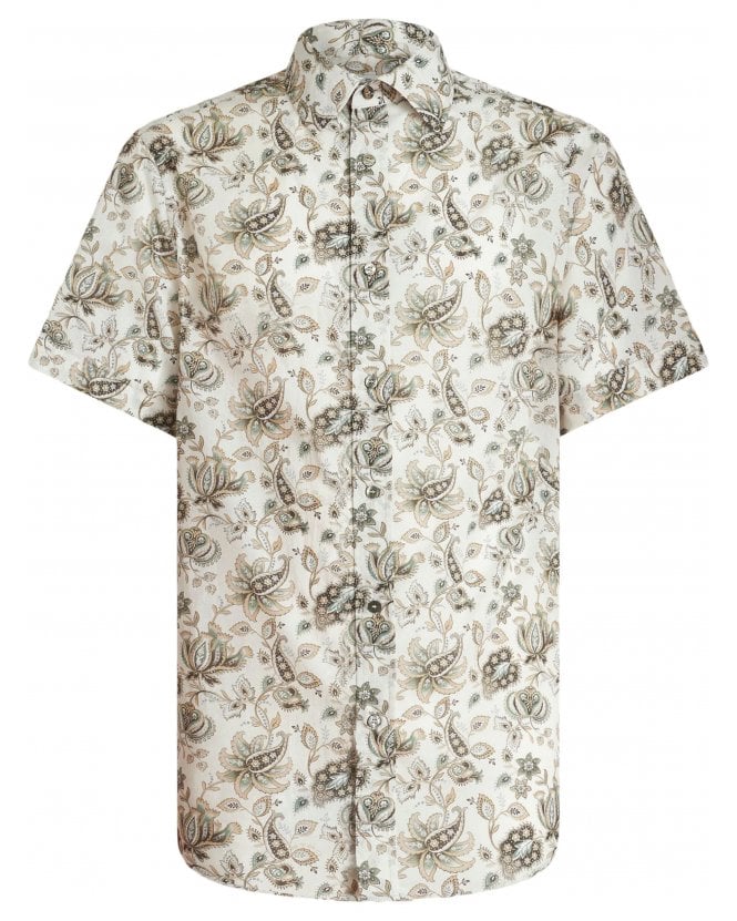 Etro Mens Paisley Print Short Sleeve Shirt Multi Green