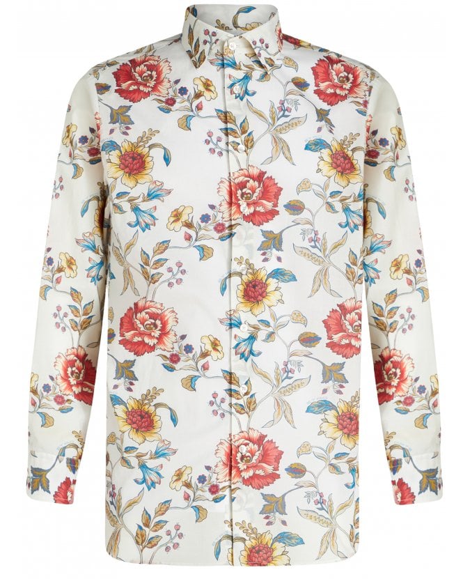 Etro Mens Rose & Stem Print Shirt White