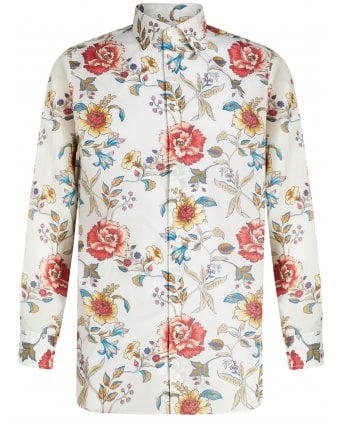 Mens Rose & Stem Print Shirt White