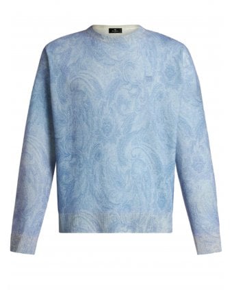 Mens Tonal Paisley Jumper Light Blue