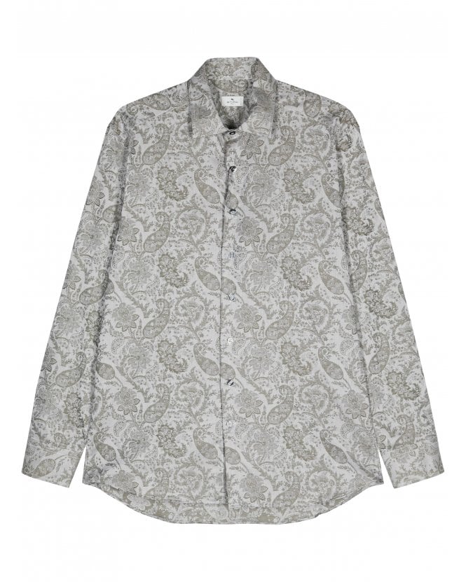 Etro Mens Tonal Paisley Shirt Gree