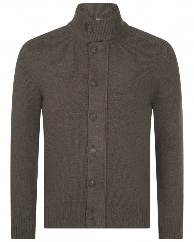 Gran Sasso Mens Regular Fit Full-Zip Buttoned Wool Cardigan Jacket - Dark Green 