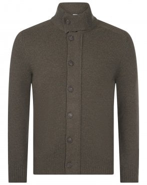 Mens Regular Fit Full-Zip Buttoned Wool Cardigan Jacket - Dark Green 