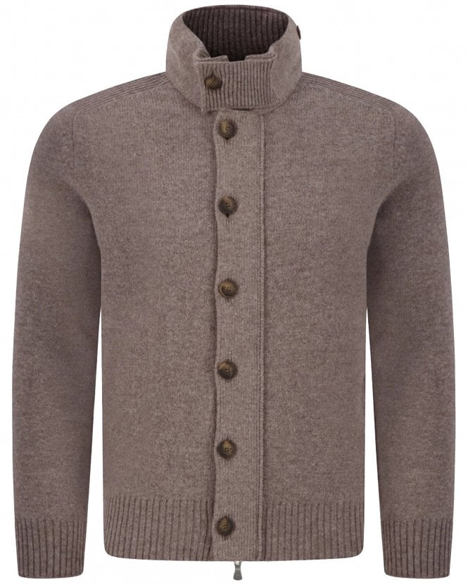 Gran Sasso Mens Regular Fit Full-Zip Buttoned Wool Cardigan Jacket - Taupe Brown