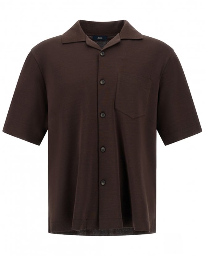Herno Mens Chest-Pocket Short-Sleeve Shirt - Dark Brown