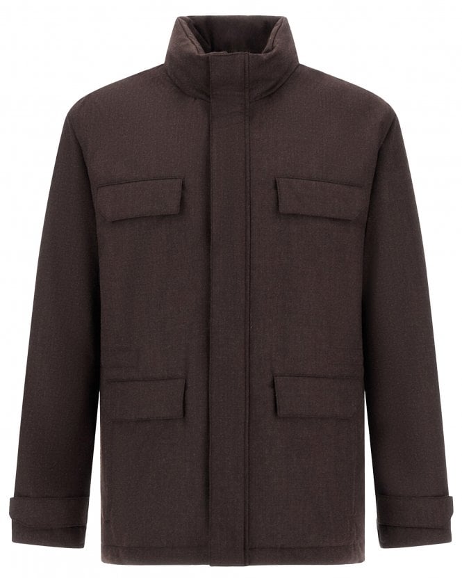 Herno Mens Flannel Regular Fit Field Jacket - Dark Brown 