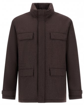 Mens Flannel Regular Fit Field Jacket - Dark Brown 