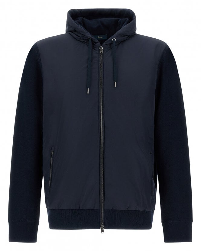 Herno Mens Hybrid Hooded Zip Jacket - Blue