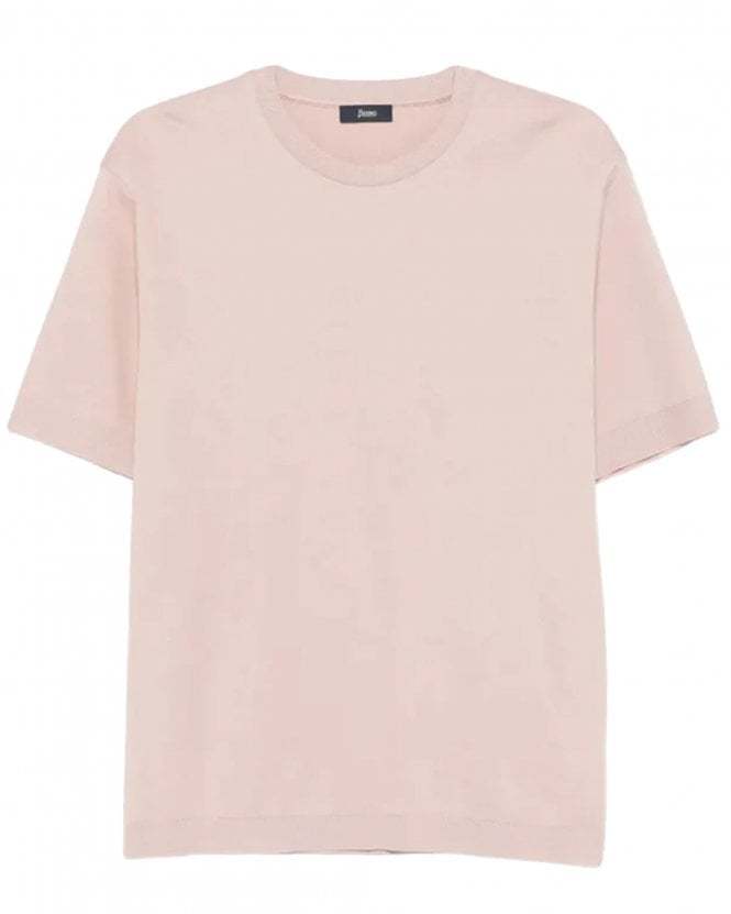 Herno Mens Jersey Knit-Effect T-Shirt - Pink