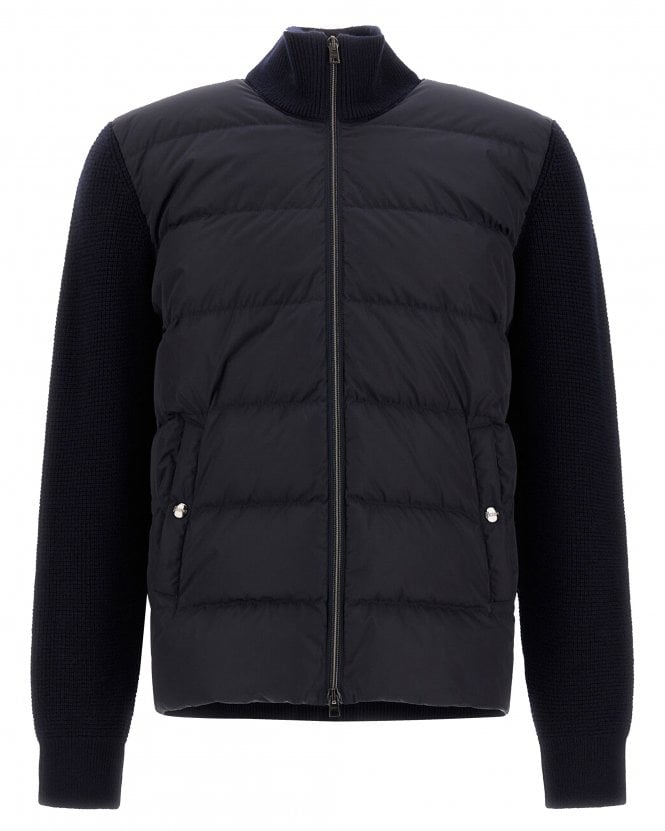 Herno Mens Regular Fit Waffle Knit Hybrid Jacket - Dark Blue
