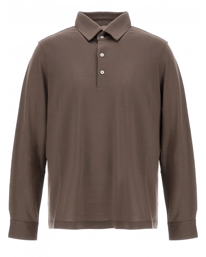 Herno Mens Resort Long Sleeve Polo Shirt Dark Taupe Brown
