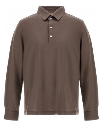 Mens Resort Long Sleeve Polo Shirt Dark Taupe Brown