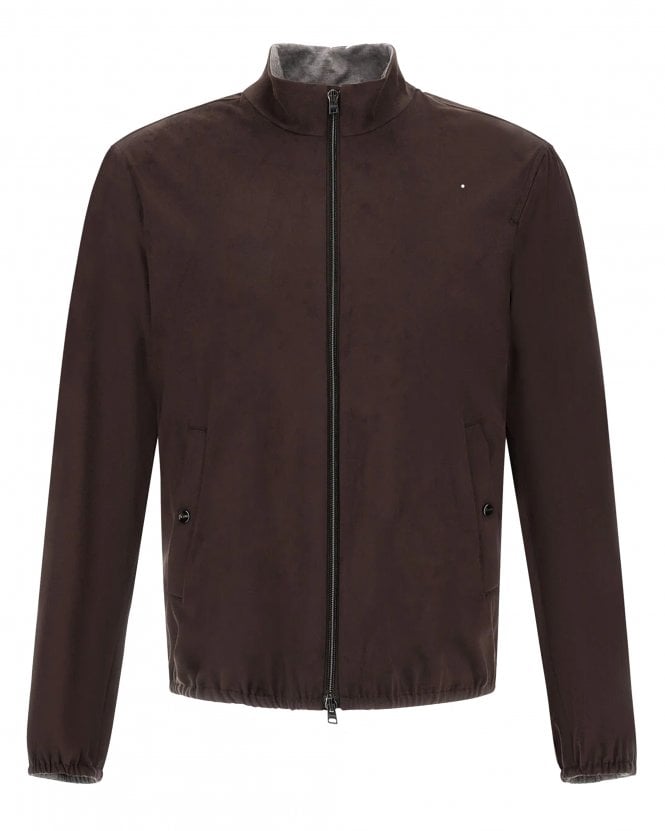Herno Mens Suede-Effect Bomber Jacket - Dark Brown