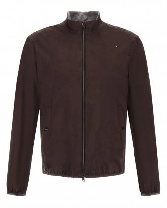 Mens Suede-Effect Bomber Jacket - Dark Brown