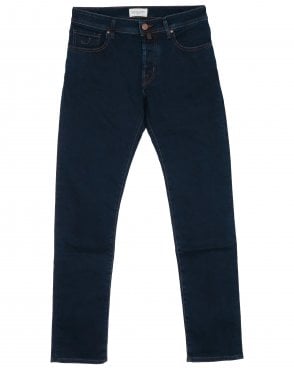 Mens Bard Slim Fit Embroidered Patch Jeans - Dark Blue