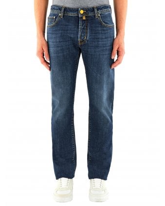 Mens Bard Slim Fit Patch Jeans Mid Fade