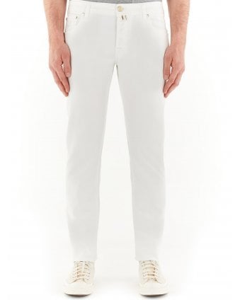 Mens Bard Slim Fit Patch Jeans White