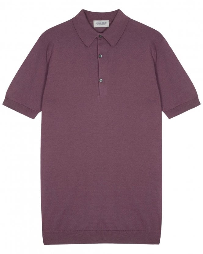 John Smedley Mens Adrian Sea Island Cotton Knit Polo Shirt - Amaranth (Purple)